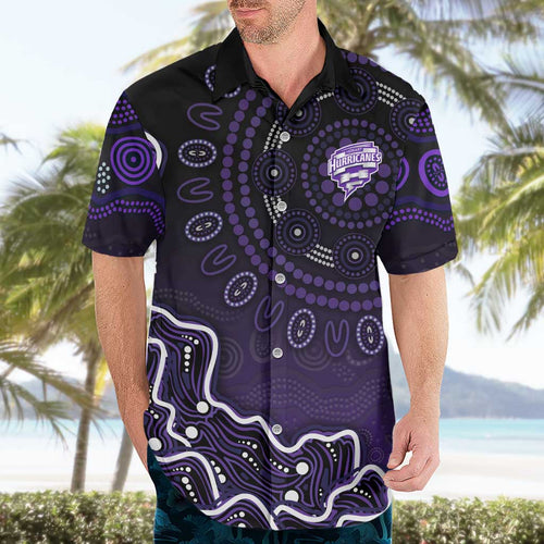 Hobart Hurricanes Cricket Mascot Hawaiian Shirt Aboriginal Dot Art Purple And Black Tribal Pattern