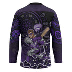 Hobart Hurricanes Cricket Mascot Hockey Jersey Aboriginal Dot Art Purple And Black Tribal Pattern