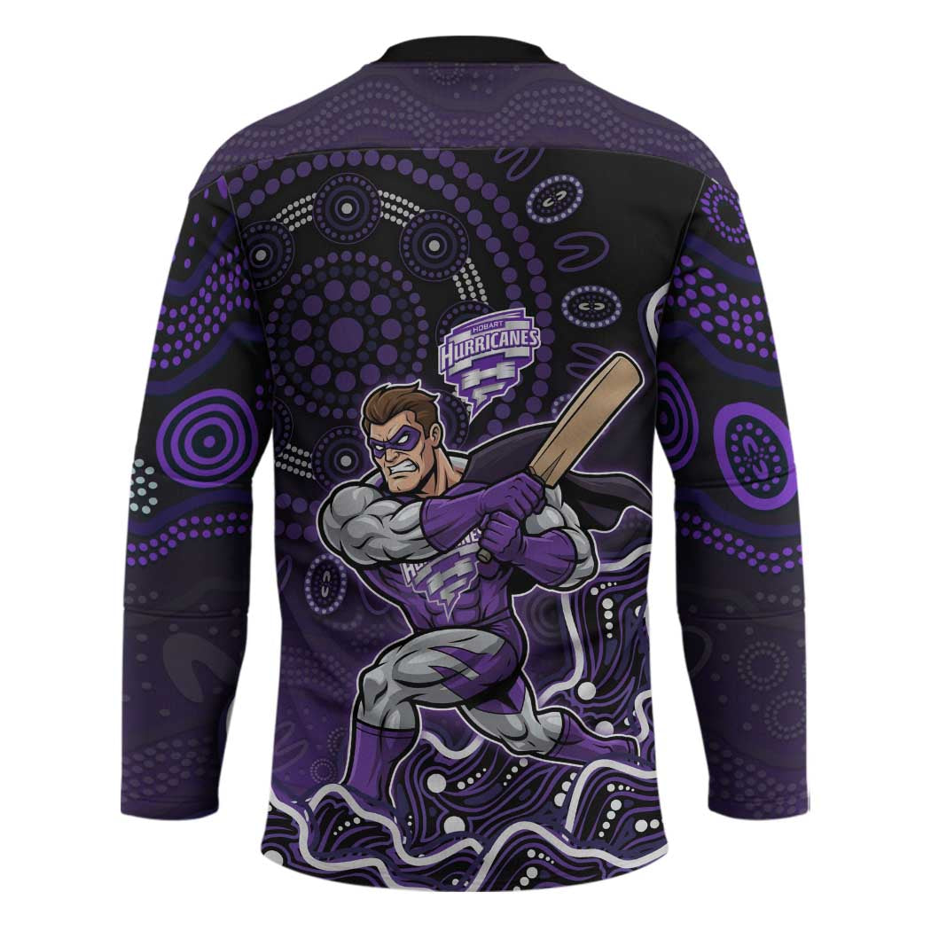 Hobart Hurricanes Cricket Mascot Hockey Jersey Aboriginal Dot Art Purple And Black Tribal Pattern