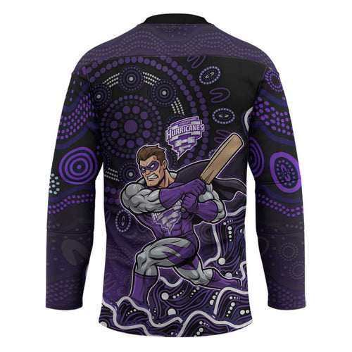 Hobart Hurricanes Cricket Mascot Hockey Jersey Aboriginal Dot Art Purple And Black Tribal Pattern