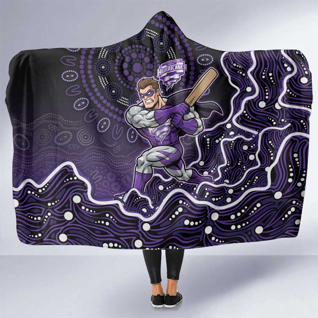 Hobart Hurricanes Cricket Mascot Hooded Blanket Aboriginal Dot Art Purple And Black Tribal Pattern