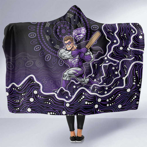 Hobart Hurricanes Cricket Mascot Hooded Blanket Aboriginal Dot Art Purple And Black Tribal Pattern