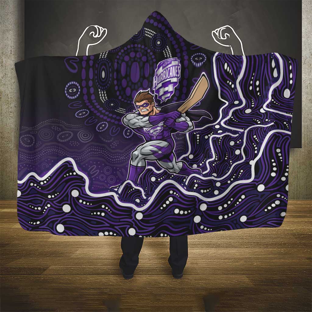 Hobart Hurricanes Cricket Mascot Hooded Blanket Aboriginal Dot Art Purple And Black Tribal Pattern