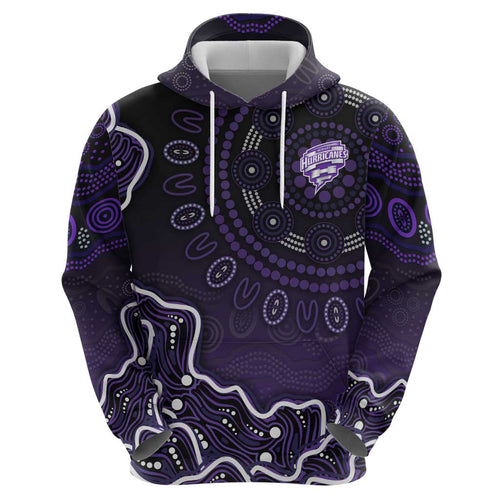 Hobart Hurricanes Cricket Mascot Hoodie Aboriginal Dot Art Purple And Black Tribal Pattern