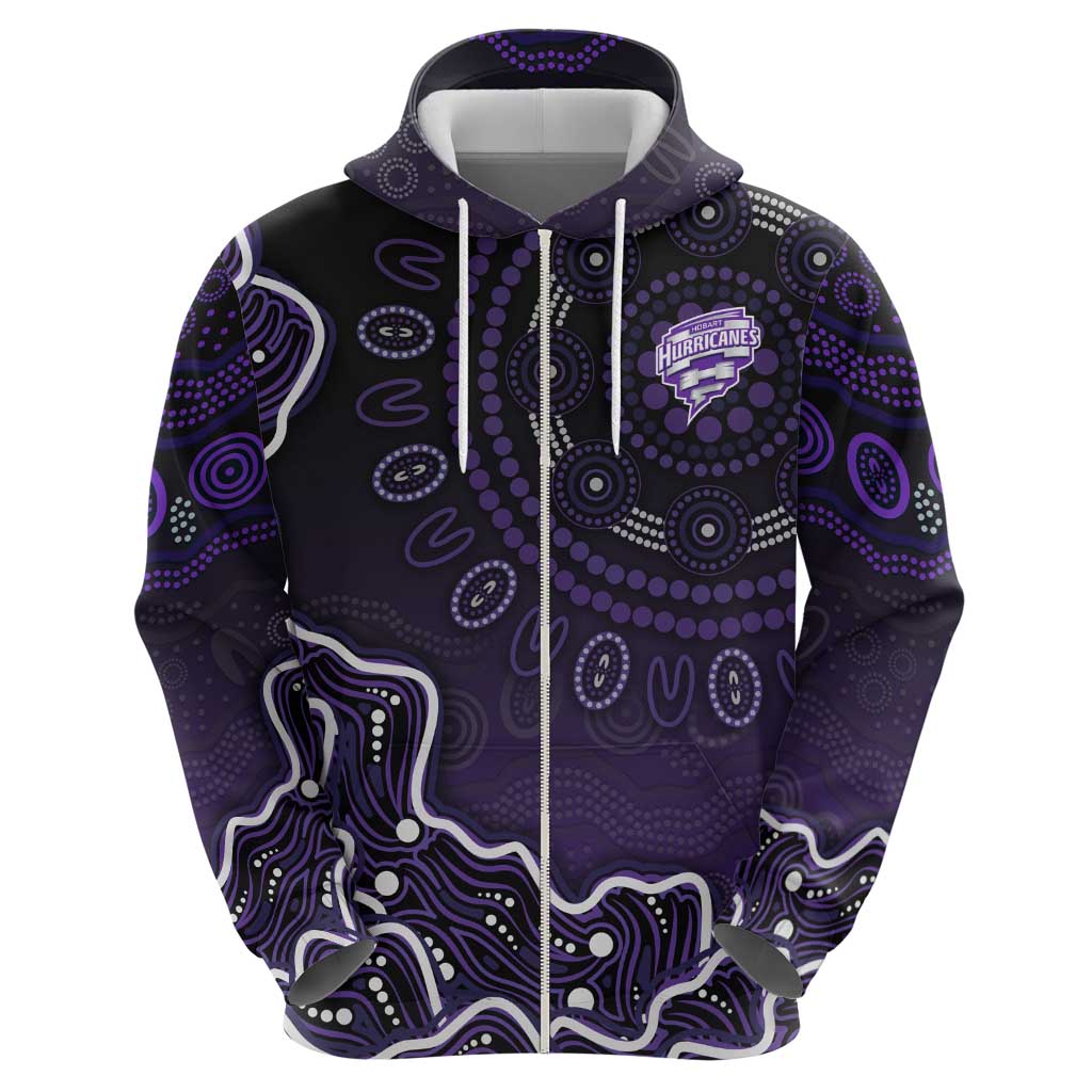 Hobart Hurricanes Cricket Mascot Hoodie Aboriginal Dot Art Purple And Black Tribal Pattern