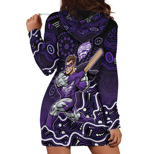 Hobart Hurricanes Cricket Mascot Hoodie Dress Aboriginal Dot Art Purple And Black Tribal Pattern