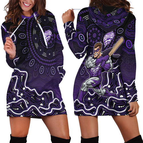 Hobart Hurricanes Cricket Mascot Hoodie Dress Aboriginal Dot Art Purple And Black Tribal Pattern