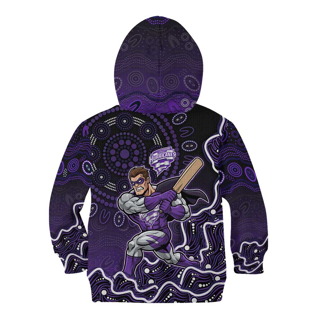 Hobart Hurricanes Cricket Mascot Kid Hoodie Aboriginal Dot Art Purple And Black Tribal Pattern