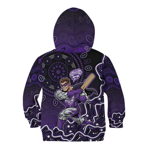 Hobart Hurricanes Cricket Mascot Kid Hoodie Aboriginal Dot Art Purple And Black Tribal Pattern