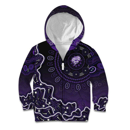 Hobart Hurricanes Cricket Mascot Kid Hoodie Aboriginal Dot Art Purple And Black Tribal Pattern