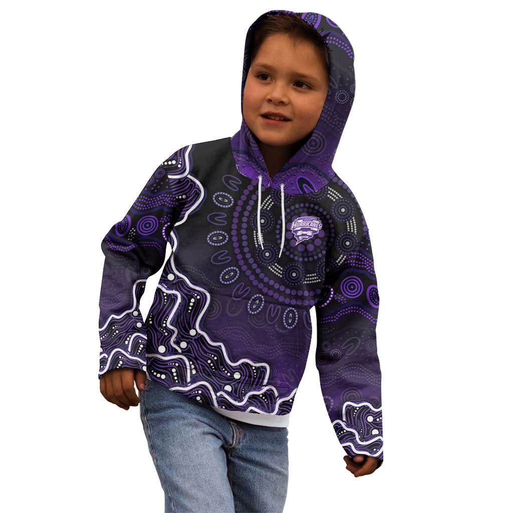 Hobart Hurricanes Cricket Mascot Kid Hoodie Aboriginal Dot Art Purple And Black Tribal Pattern