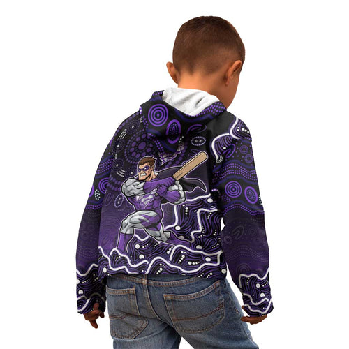 Hobart Hurricanes Cricket Mascot Kid Hoodie Aboriginal Dot Art Purple And Black Tribal Pattern