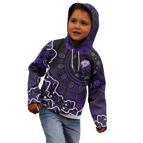Hobart Hurricanes Cricket Mascot Kid Hoodie Aboriginal Dot Art Purple And Black Tribal Pattern