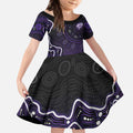 Hobart Hurricanes Cricket Mascot Kid Short Sleeve Dress Aboriginal Dot Art Purple And Black Tribal Pattern