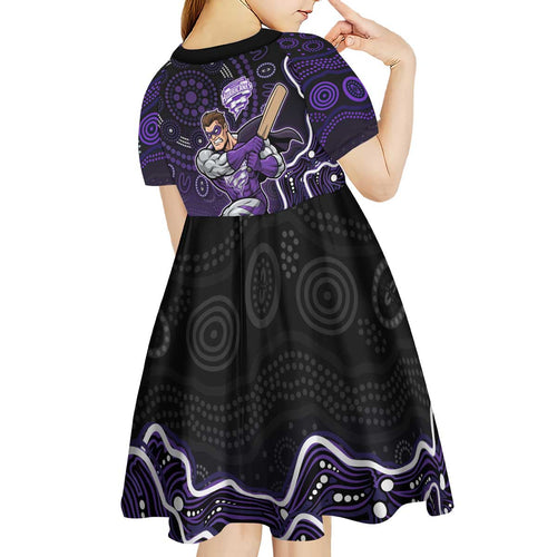 Hobart Hurricanes Cricket Mascot Kid Short Sleeve Dress Aboriginal Dot Art Purple And Black Tribal Pattern
