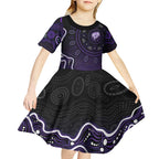 Hobart Hurricanes Cricket Mascot Kid Short Sleeve Dress Aboriginal Dot Art Purple And Black Tribal Pattern