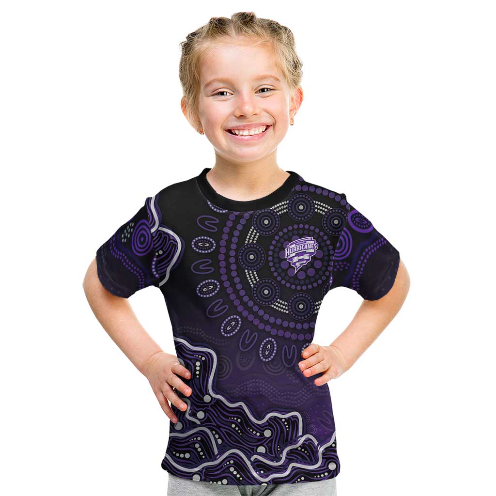 Hobart Hurricanes Cricket Mascot Kid T Shirt Aboriginal Dot Art Purple And Black Tribal Pattern