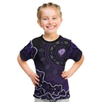 Hobart Hurricanes Cricket Mascot Kid T Shirt Aboriginal Dot Art Purple And Black Tribal Pattern