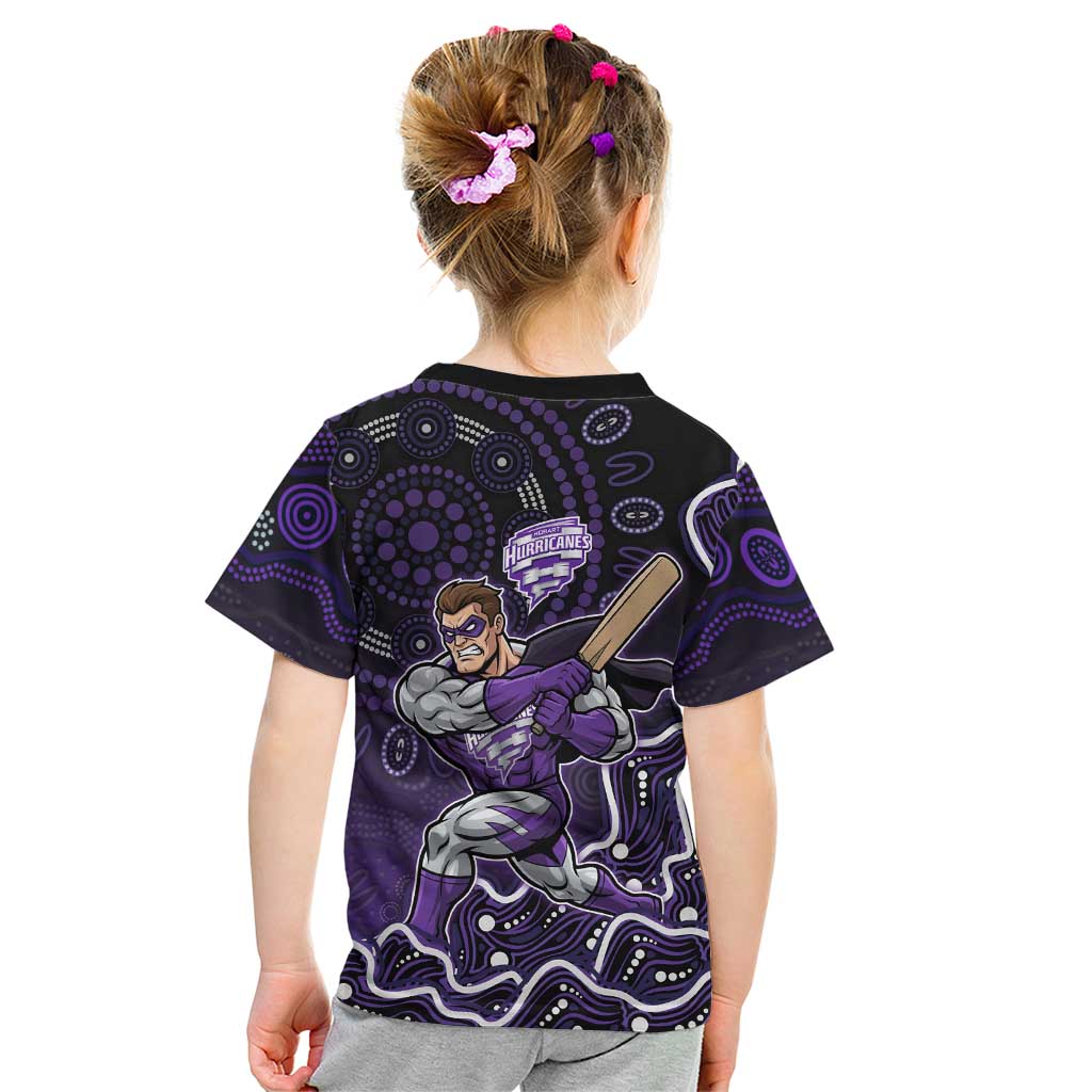 Hobart Hurricanes Cricket Mascot Kid T Shirt Aboriginal Dot Art Purple And Black Tribal Pattern