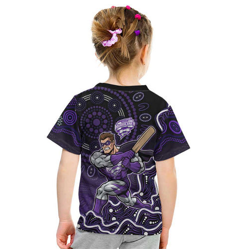 Hobart Hurricanes Cricket Mascot Kid T Shirt Aboriginal Dot Art Purple And Black Tribal Pattern
