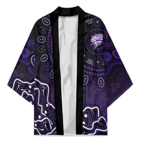 Hobart Hurricanes Cricket Mascot Kimono Aboriginal Dot Art Purple And Black Tribal Pattern