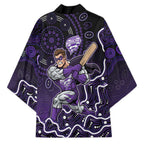 Hobart Hurricanes Cricket Mascot Kimono Aboriginal Dot Art Purple And Black Tribal Pattern