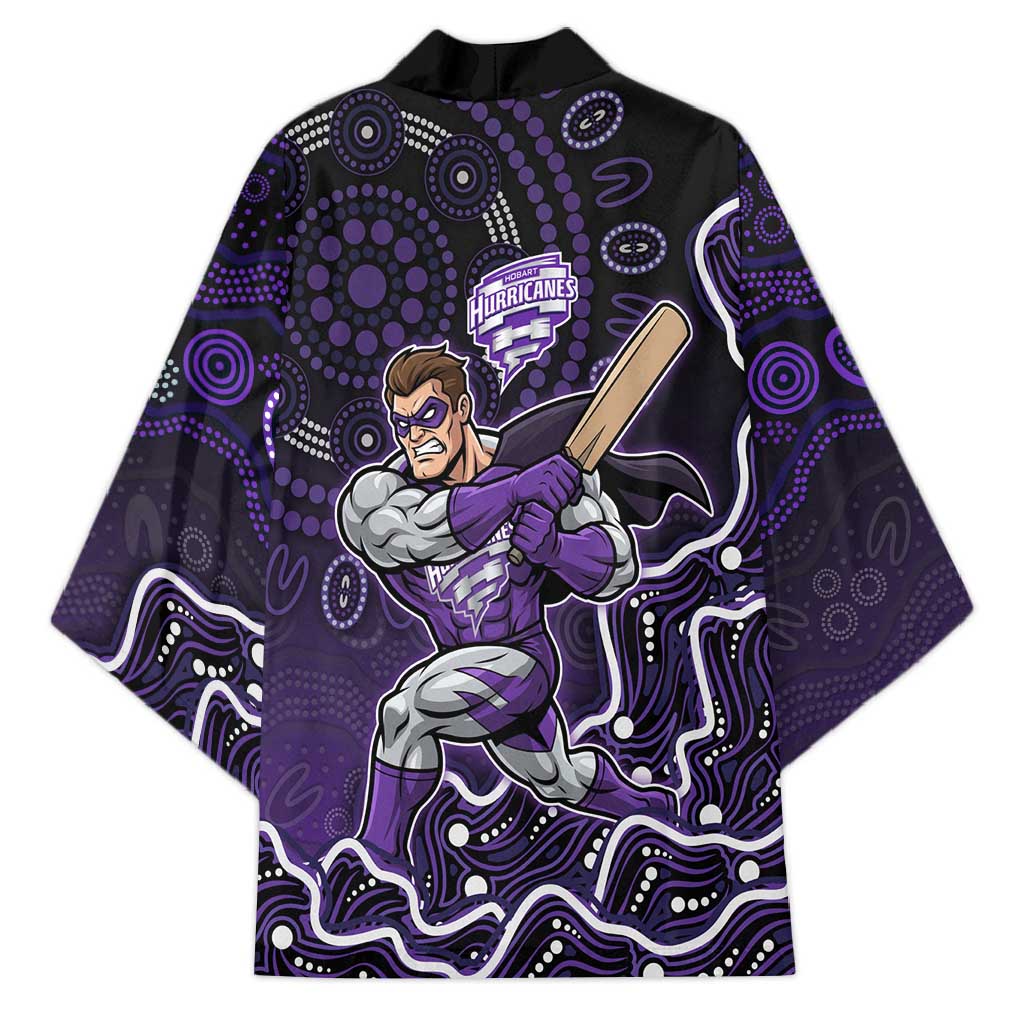 Hobart Hurricanes Cricket Mascot Kimono Aboriginal Dot Art Purple And Black Tribal Pattern