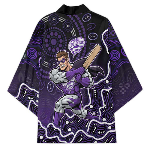 Hobart Hurricanes Cricket Mascot Kimono Aboriginal Dot Art Purple And Black Tribal Pattern