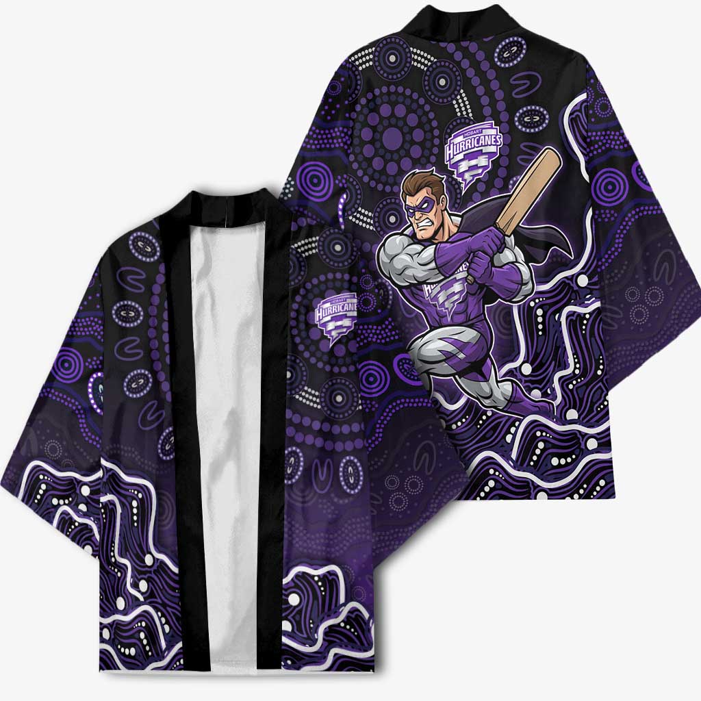 Hobart Hurricanes Cricket Mascot Kimono Aboriginal Dot Art Purple And Black Tribal Pattern