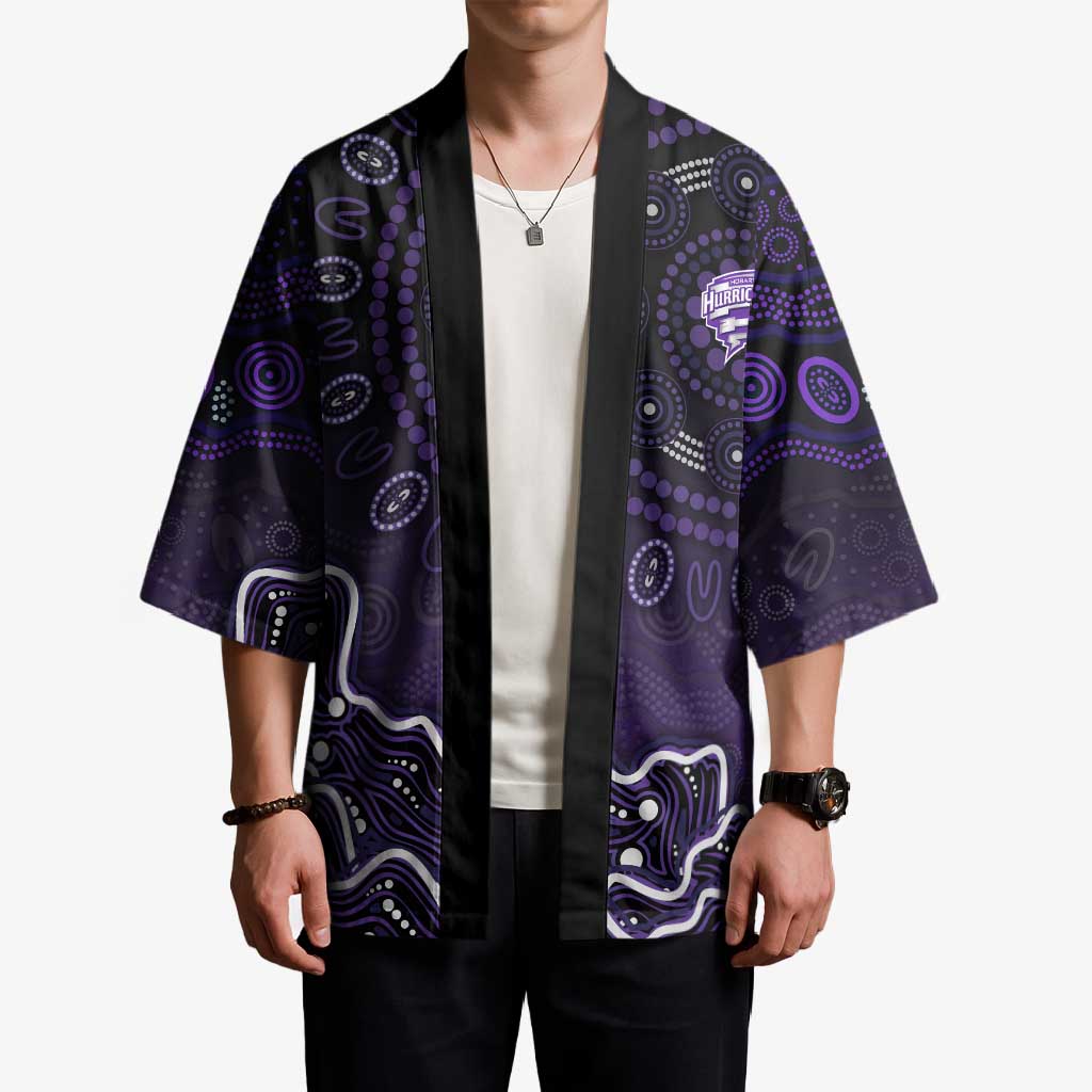 Hobart Hurricanes Cricket Mascot Kimono Aboriginal Dot Art Purple And Black Tribal Pattern