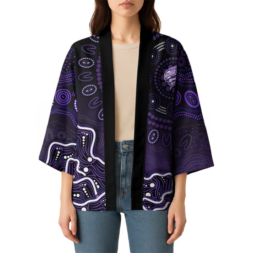 Hobart Hurricanes Cricket Mascot Kimono Aboriginal Dot Art Purple And Black Tribal Pattern