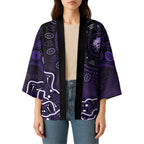 Hobart Hurricanes Cricket Mascot Kimono Aboriginal Dot Art Purple And Black Tribal Pattern