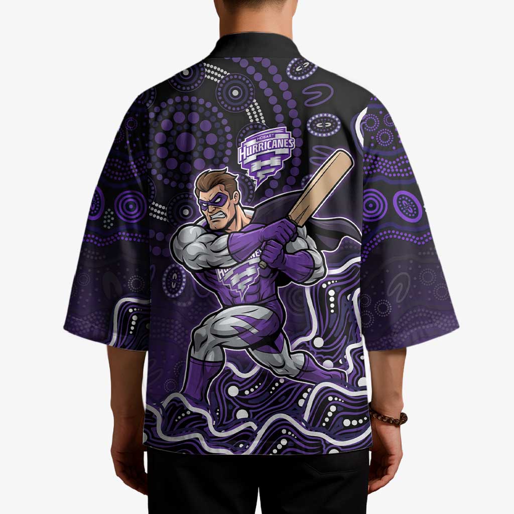 Hobart Hurricanes Cricket Mascot Kimono Aboriginal Dot Art Purple And Black Tribal Pattern