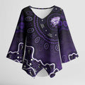 Hobart Hurricanes Cricket Mascot Kimono Sleeve Blouse Aboriginal Dot Art Purple And Black Tribal Pattern