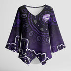 Hobart Hurricanes Cricket Mascot Kimono Sleeve Blouse Aboriginal Dot Art Purple And Black Tribal Pattern