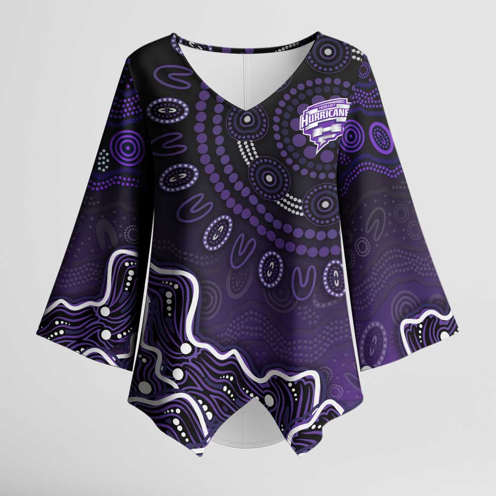 Hobart Hurricanes Cricket Mascot Kimono Sleeve Blouse Aboriginal Dot Art Purple And Black Tribal Pattern