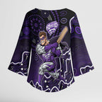 Hobart Hurricanes Cricket Mascot Kimono Sleeve Blouse Aboriginal Dot Art Purple And Black Tribal Pattern