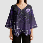 Hobart Hurricanes Cricket Mascot Kimono Sleeve Blouse Aboriginal Dot Art Purple And Black Tribal Pattern