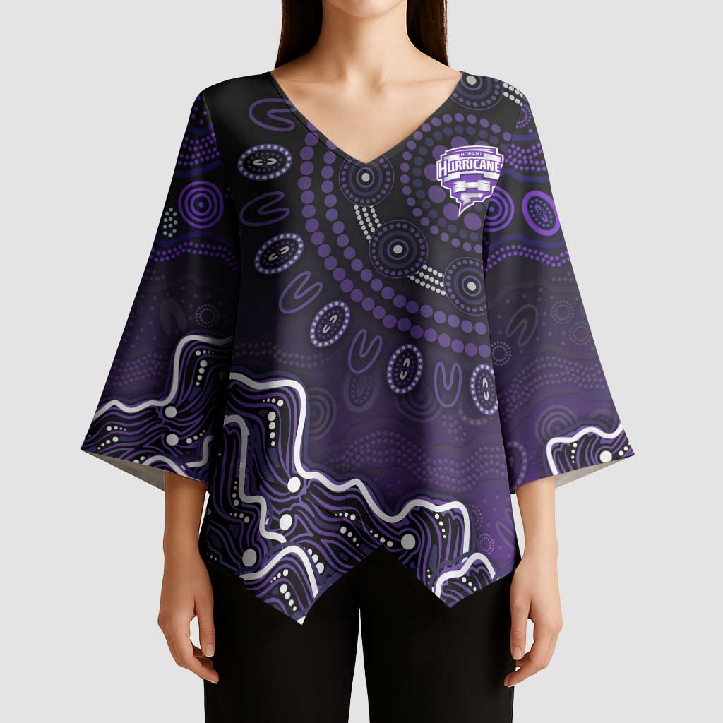 Hobart Hurricanes Cricket Mascot Kimono Sleeve Blouse Aboriginal Dot Art Purple And Black Tribal Pattern