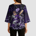 Hobart Hurricanes Cricket Mascot Kimono Sleeve Blouse Aboriginal Dot Art Purple And Black Tribal Pattern