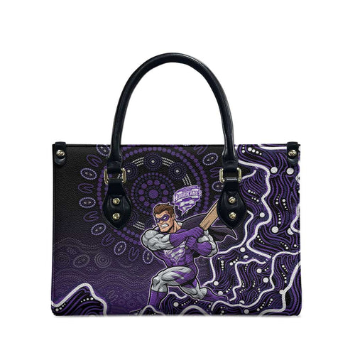 Hobart Hurricanes Cricket Mascot Leather Bag Aboriginal Dot Art Purple And Black Tribal Pattern
