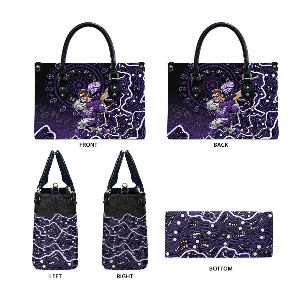 Hobart Hurricanes Cricket Mascot Leather Bag Aboriginal Dot Art Purple And Black Tribal Pattern