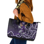 Hobart Hurricanes Cricket Mascot Leather Tote Bag Aboriginal Dot Art Purple And Black Tribal Pattern