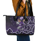 Hobart Hurricanes Cricket Mascot Leather Tote Bag Aboriginal Dot Art Purple And Black Tribal Pattern