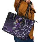 Hobart Hurricanes Cricket Mascot Leather Tote Bag Aboriginal Dot Art Purple And Black Tribal Pattern