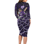 Hobart Hurricanes Cricket Mascot Long Sleeve Bodycon Dress Aboriginal Dot Art Purple And Black Tribal Pattern