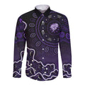 Hobart Hurricanes Cricket Mascot Long Sleeve Button Shirt Aboriginal Dot Art Purple And Black Tribal Pattern