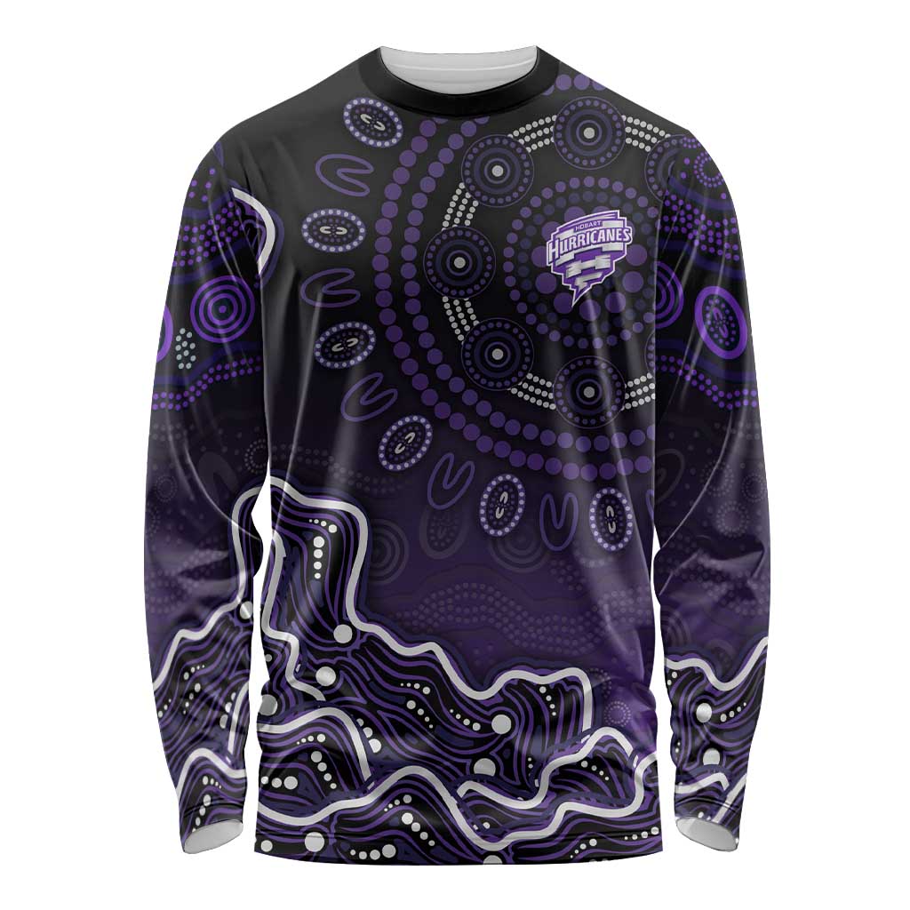 Hobart Hurricanes Cricket Mascot Long Sleeve Shirt Aboriginal Dot Art Purple And Black Tribal Pattern