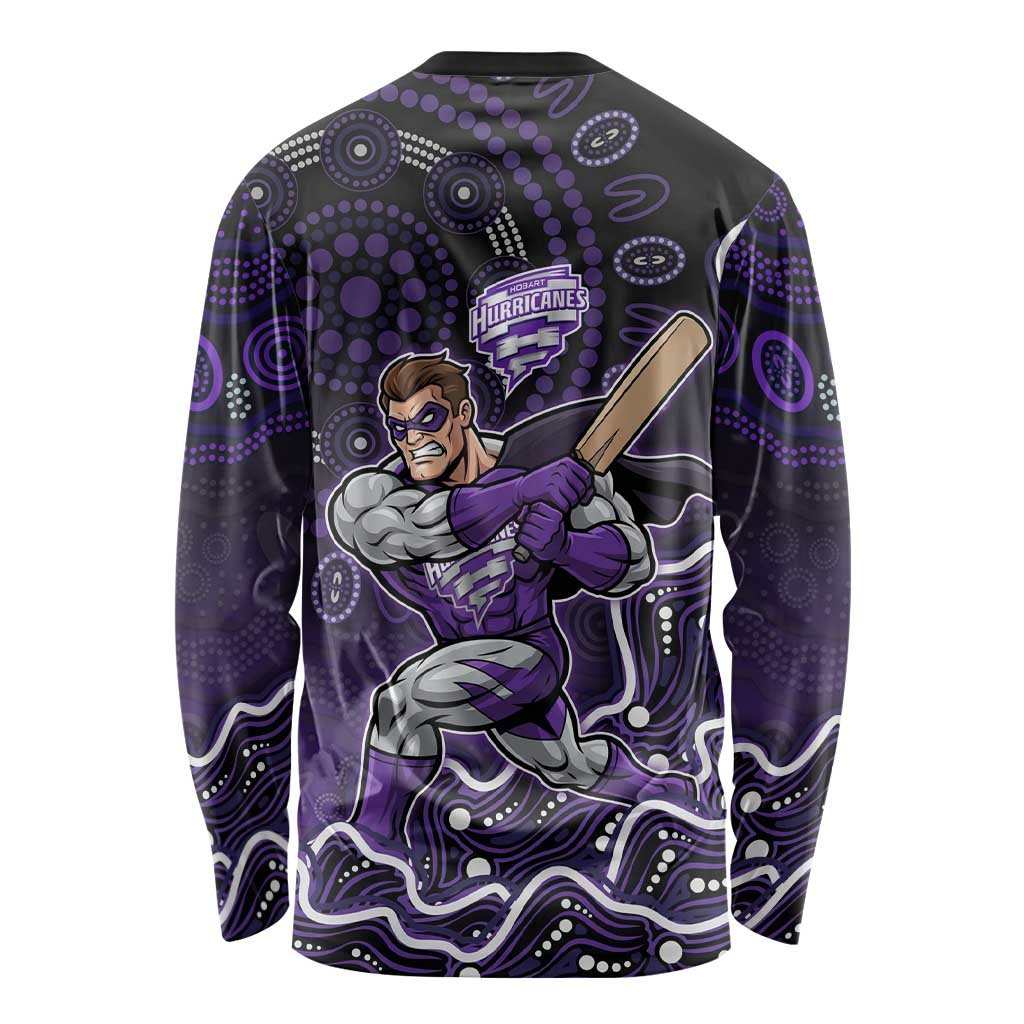 Hobart Hurricanes Cricket Mascot Long Sleeve Shirt Aboriginal Dot Art Purple And Black Tribal Pattern