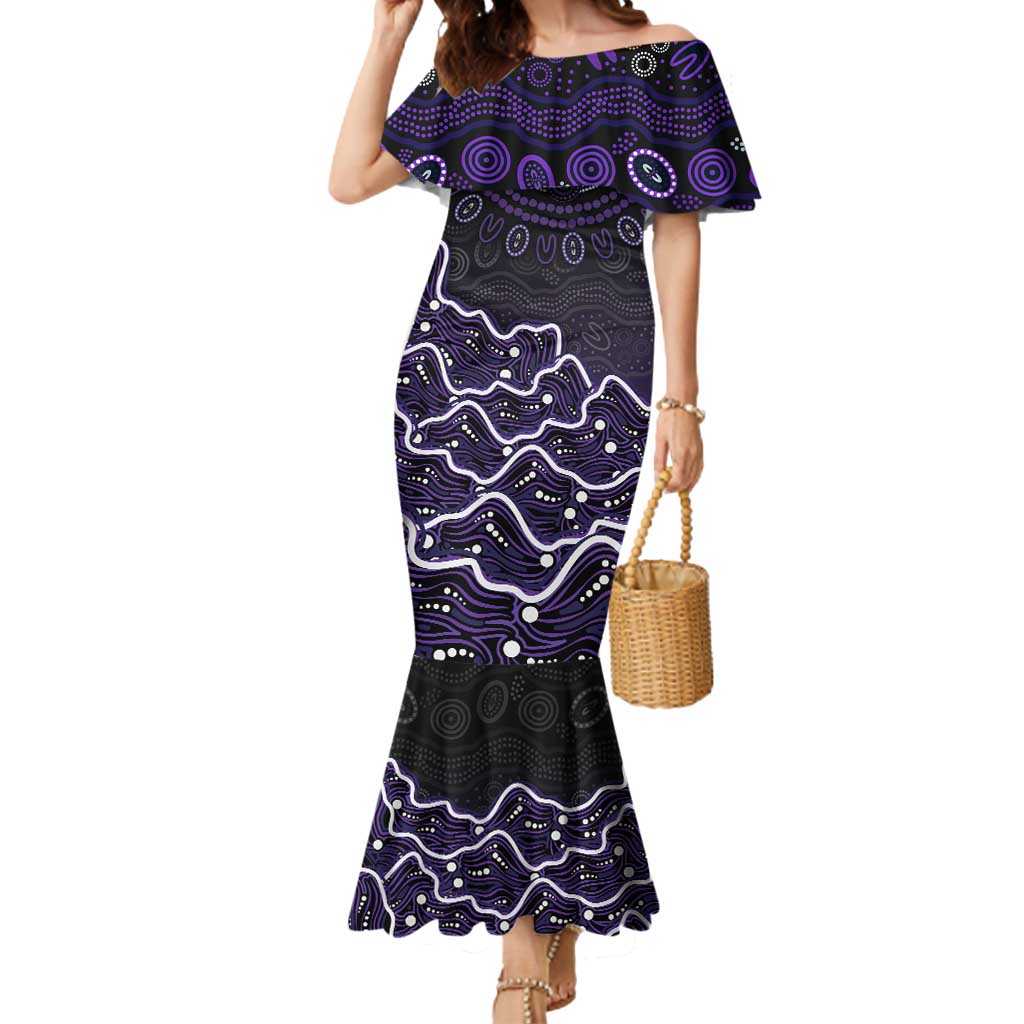 Hobart Hurricanes Cricket Mascot Mermaid Dress Aboriginal Dot Art Purple And Black Tribal Pattern